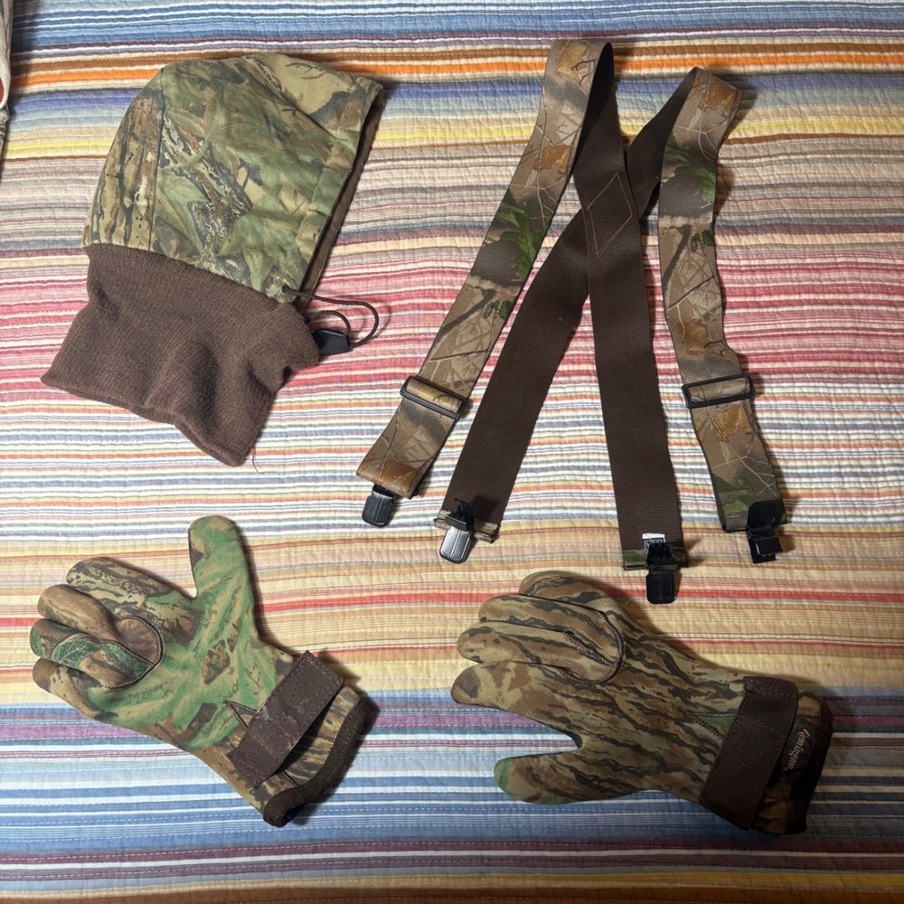 Duxbak Remington Hunting Gear Lot Mens OSFM Camo Excellent Suspender Glove Hood